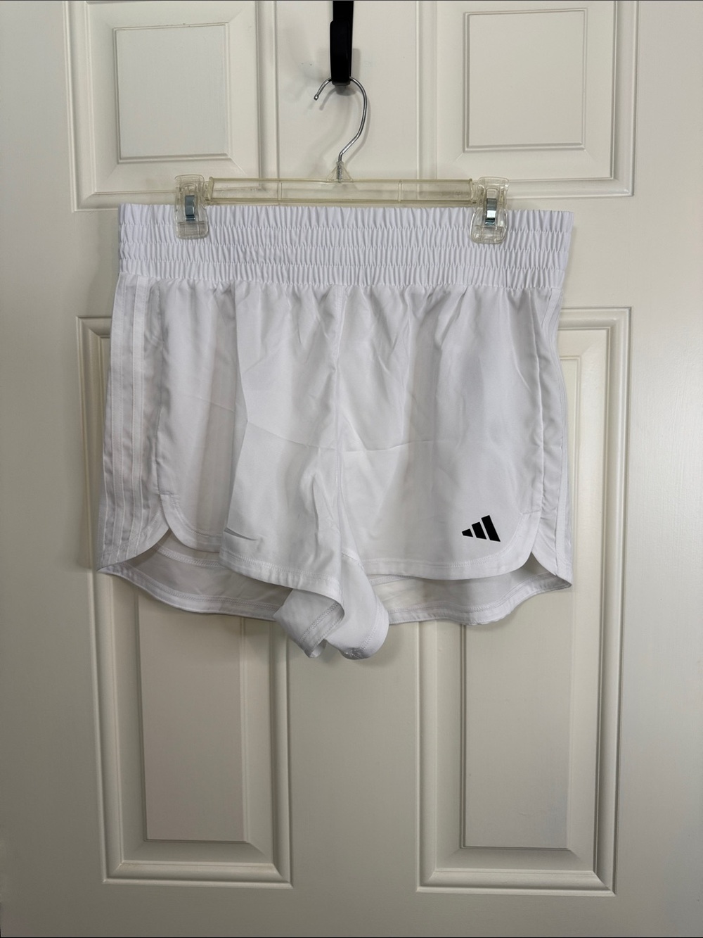 adidas White Women's 3” Pacer Athletic Shorts with Side Slits and Logo